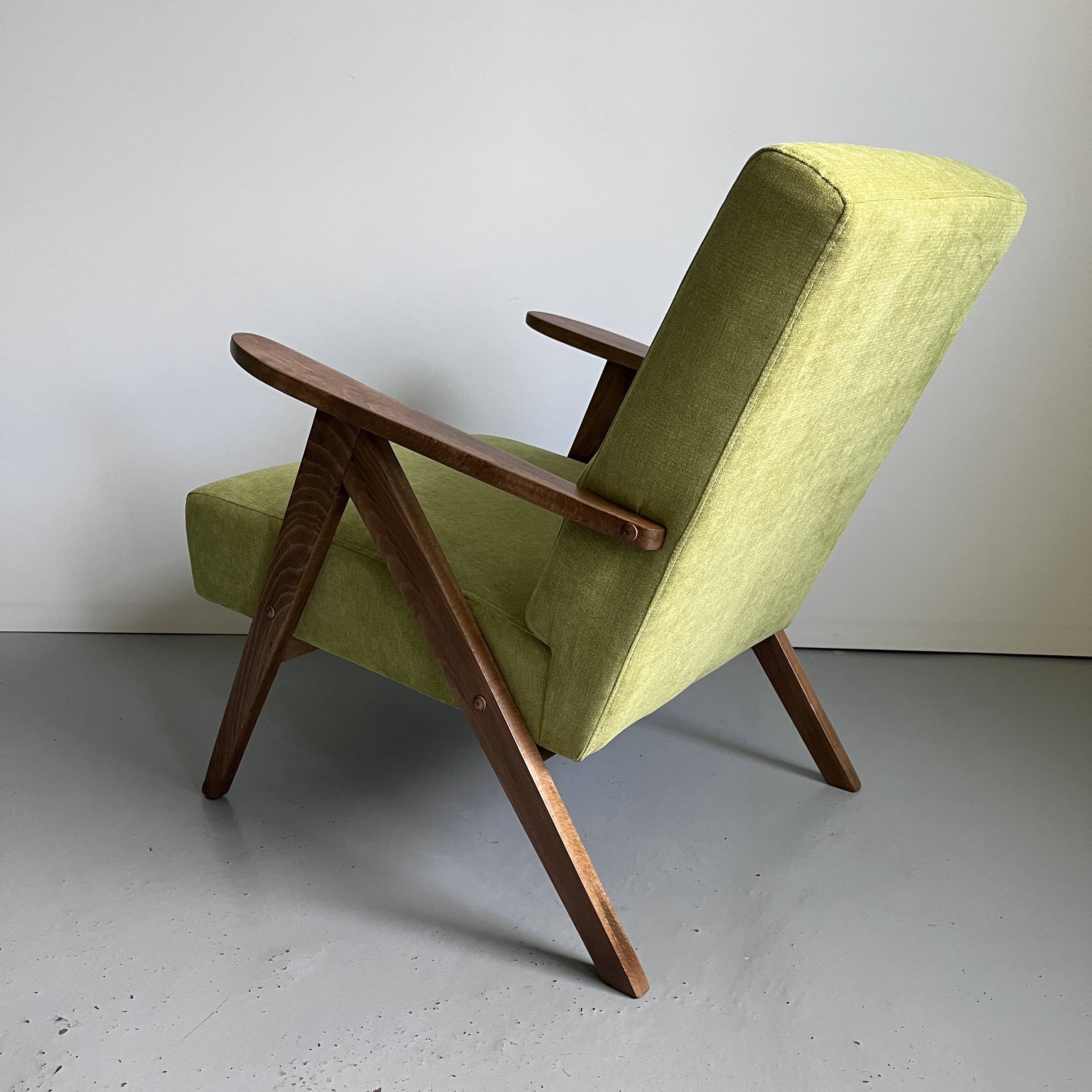 Vintage Mid-Century Modern Armchair: Lime Green Fabric and Beech Wood Frame