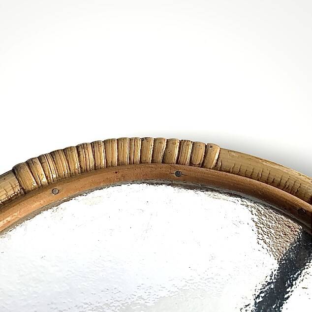 Tripod side table in bamboo and hammered glass - 1950s