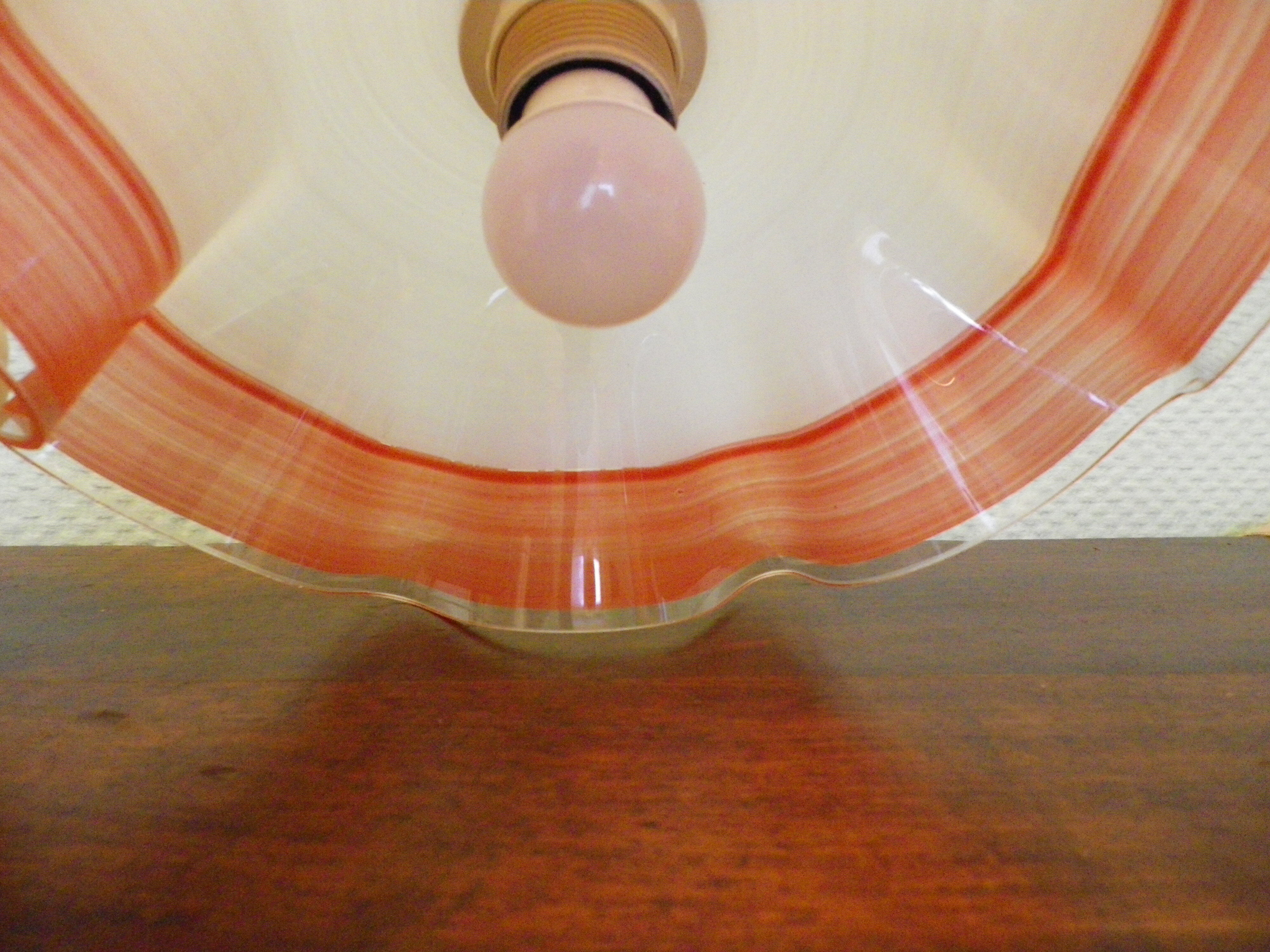 Berlingot pendant lamp from the 60s, white, orange and transparent glass