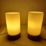 Pair of scandinavian table lamp glass and teak