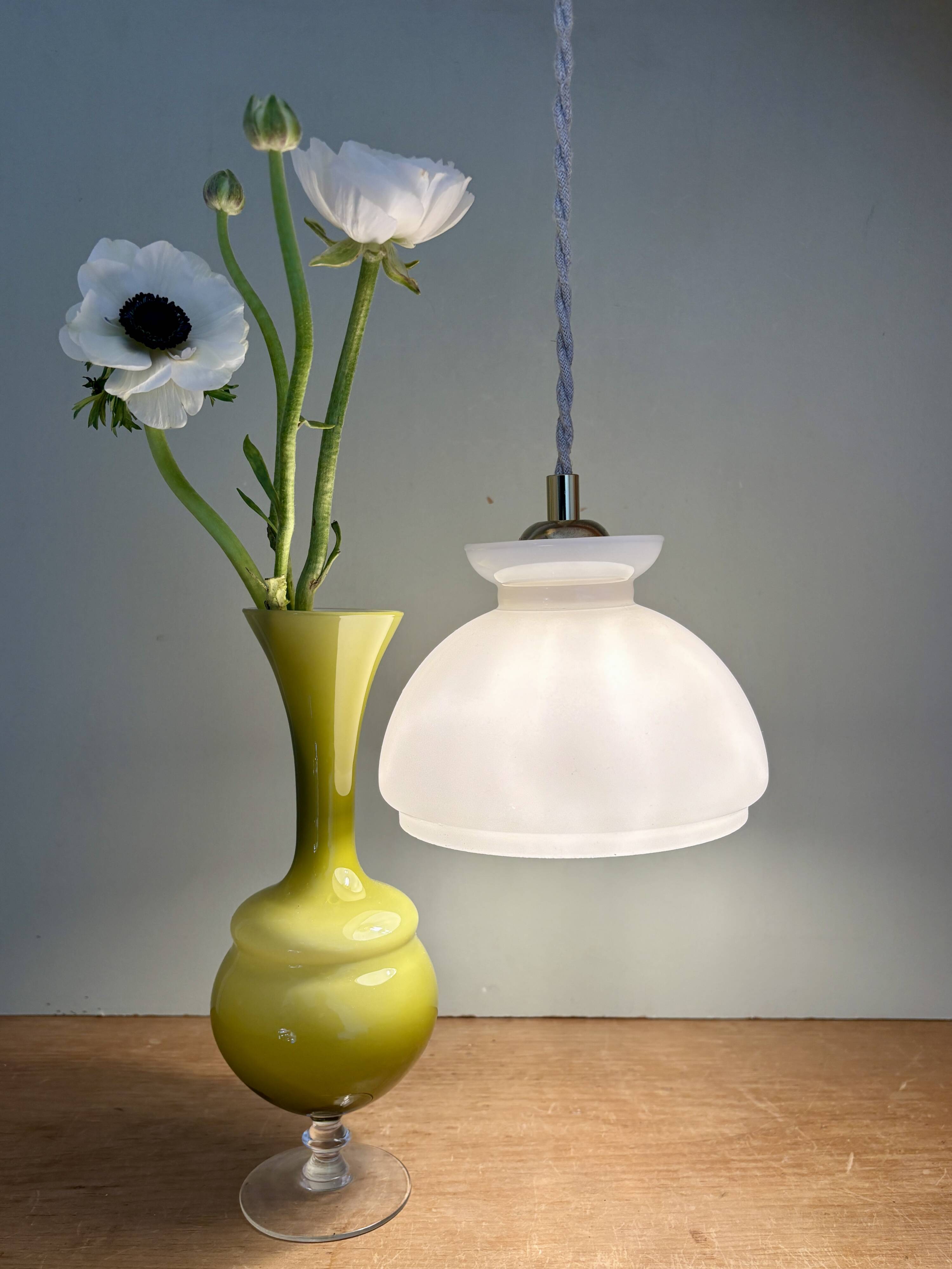 Vintage white opaline lampshade pendant light
