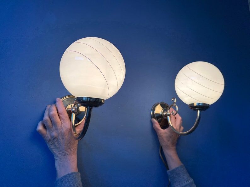 Set of 2 wall lights Hollywood Regency opal glass