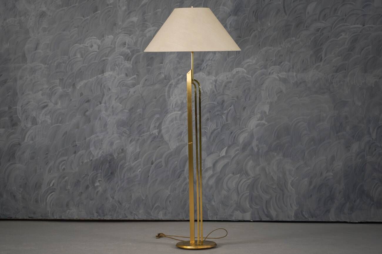 Lampadairel vintage en laiton avec abat-jour en tissu, Italie années 1970.