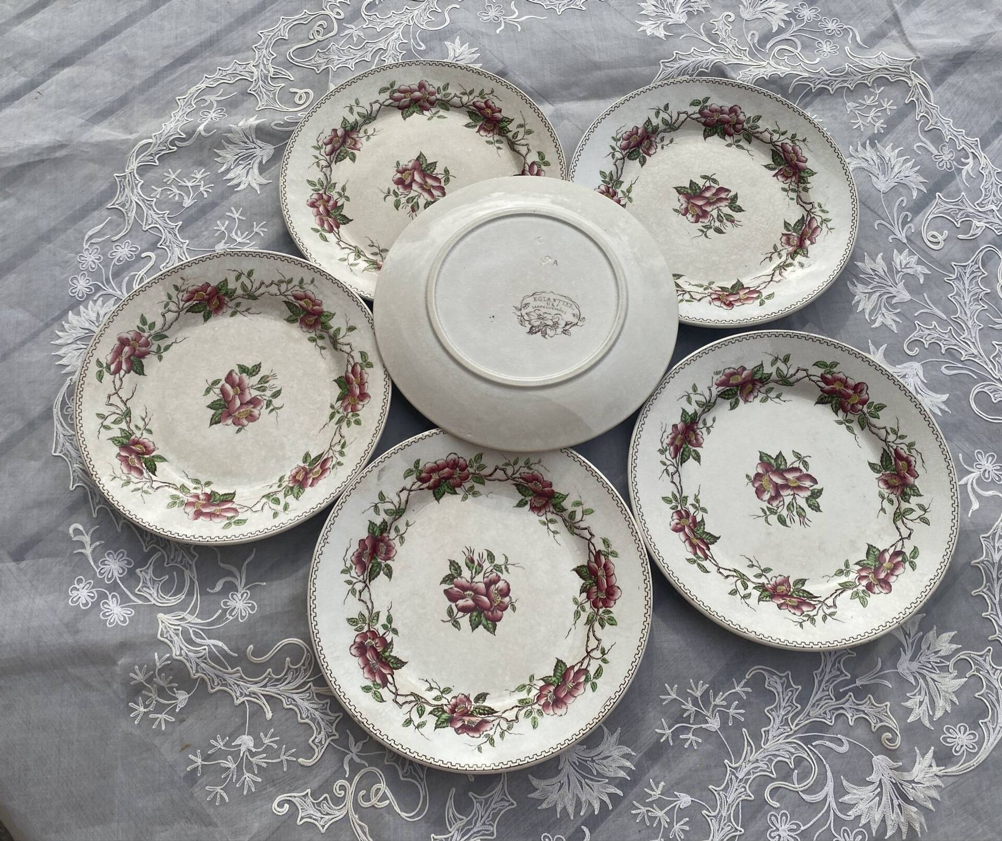 Set of 6 polychrome dessert plates Sarreguemines