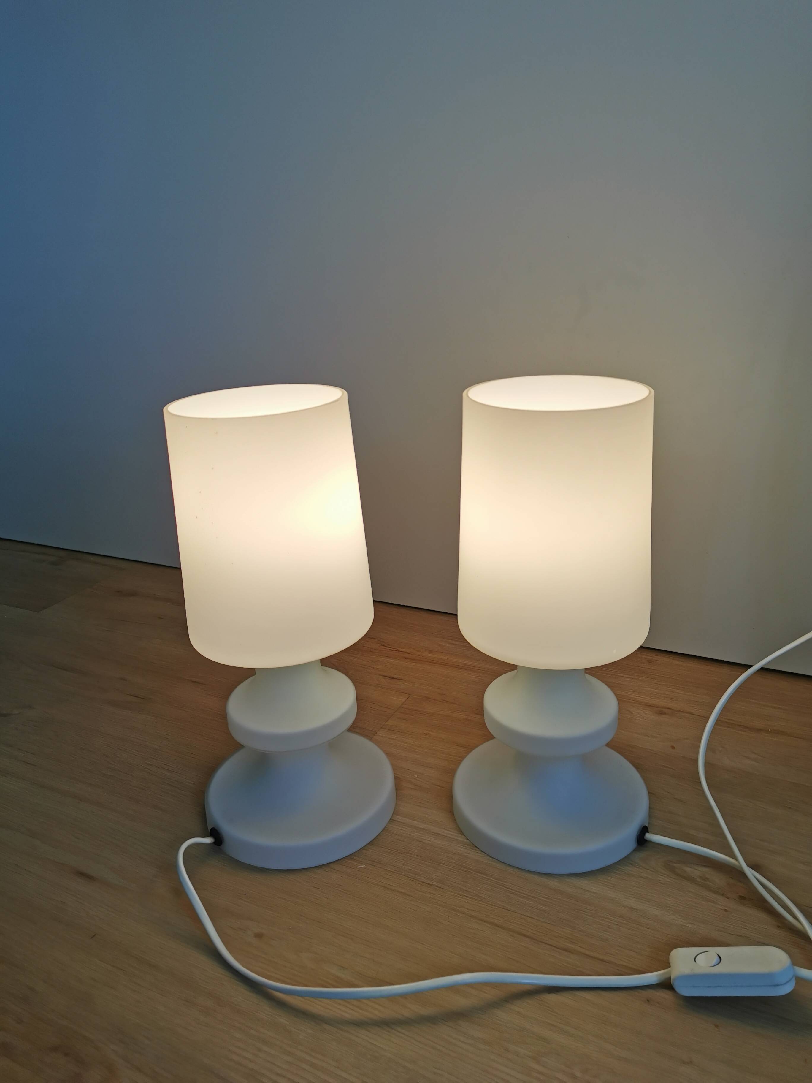 Set of 2 Vintage White Glass Table Lamp by Ivan Jakes, Czechoslovakia 1960s