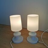 Set of 2 Vintage White Glass Table Lamp by Ivan Jakes, Czechoslovakia 1960s