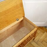 Oak bench chest and rattan of the years 1950