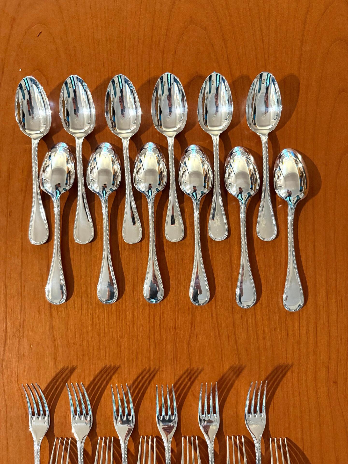 Christofle pearls, dessert cutlery 12 forks 12 spoons 17cm
