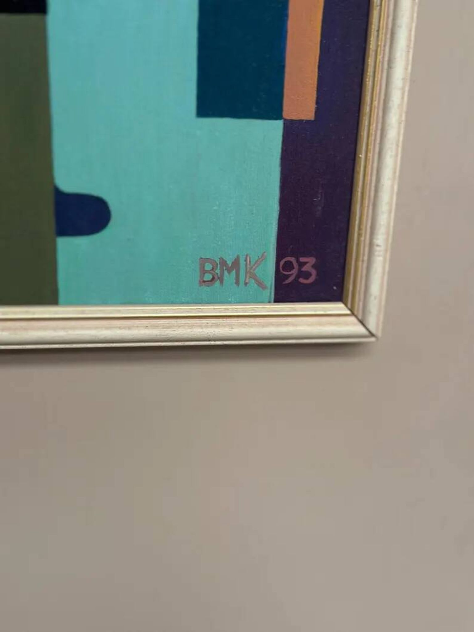 Original Swedish Oil on Canvas – "Abstract Still Life" by BMK (1993) – Signed – Vintage and Framed – 60 × 51 cm