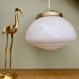 Vintage XXL art deco globe pendant light in white opaline