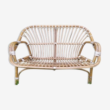 Banquette en rotin année 50/60