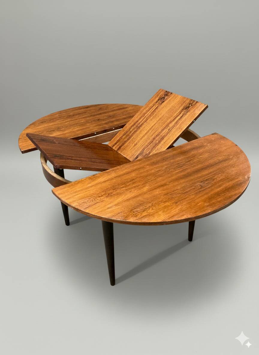 Vintage extendable round table in rosewood veneer – Ø110 cm