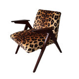 Fauteuil de Dolnośląskie Fabryki Mebli, 1960s Leopard Print Velvet Bun