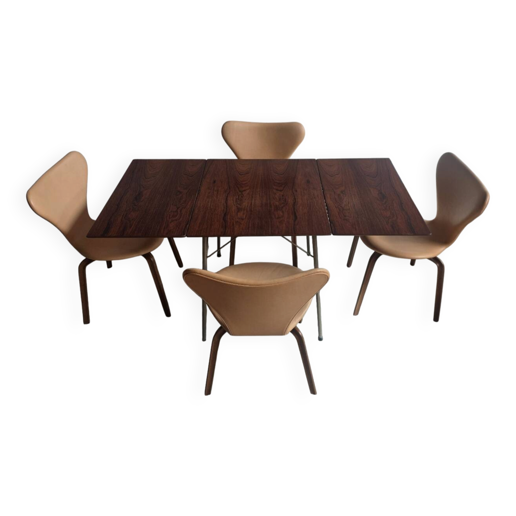 Arne Jacobsen Rosewood Drop leave Table with chairs Fritz Hansen