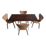 Arne Jacobsen Rosewood Drop leave Table with chairs Fritz Hansen