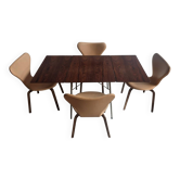 Arne Jacobsen Rosewood Drop leave Table with chairs Fritz Hansen