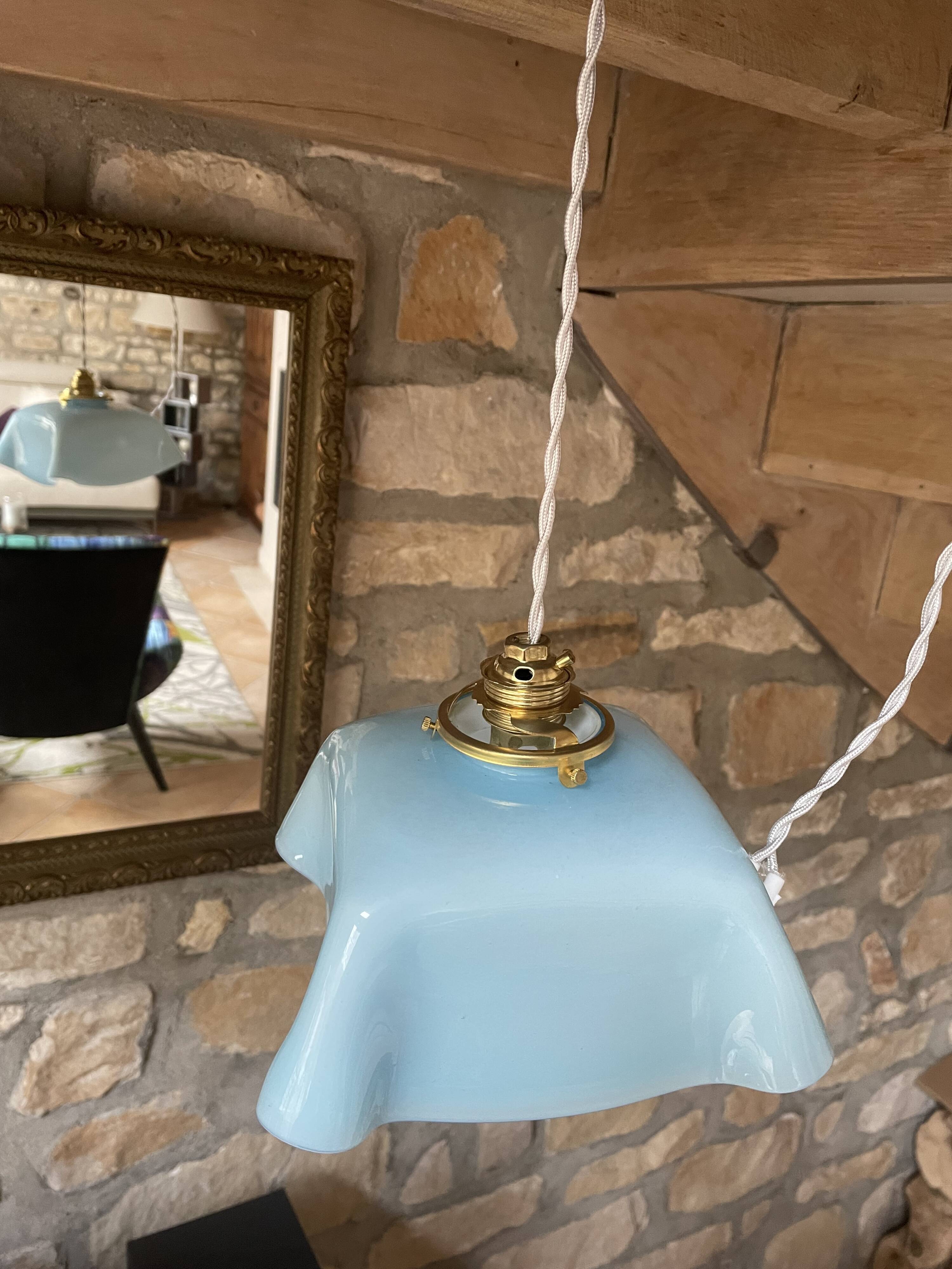 Vintage opaline blue pendant lamp