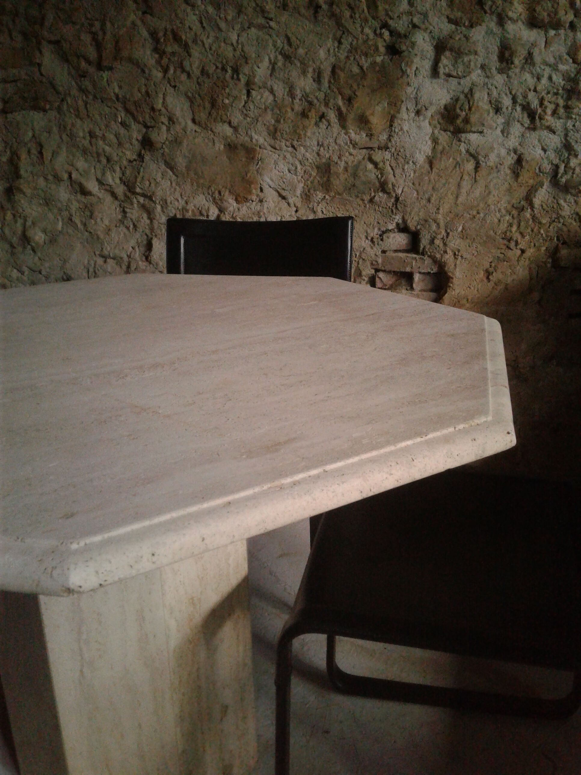Octagonal table in travertine, 80s