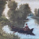 HST painting "River walk" 1883 signed Chaussemier for restoration