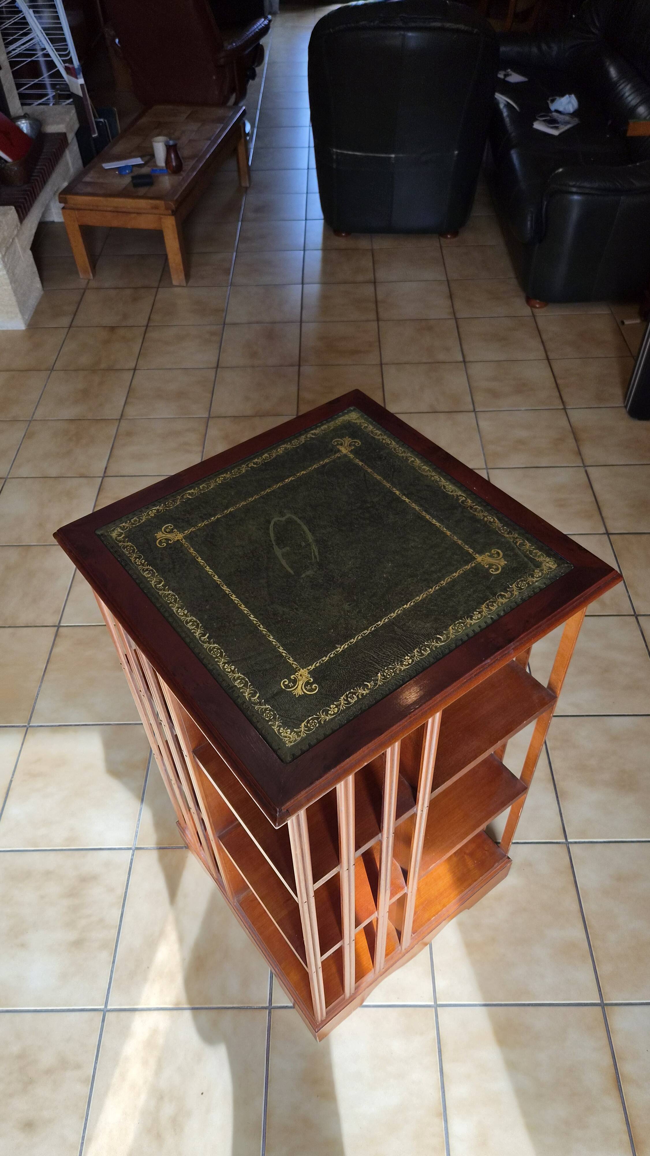 English-style revolving library - Green leather gilded shelf