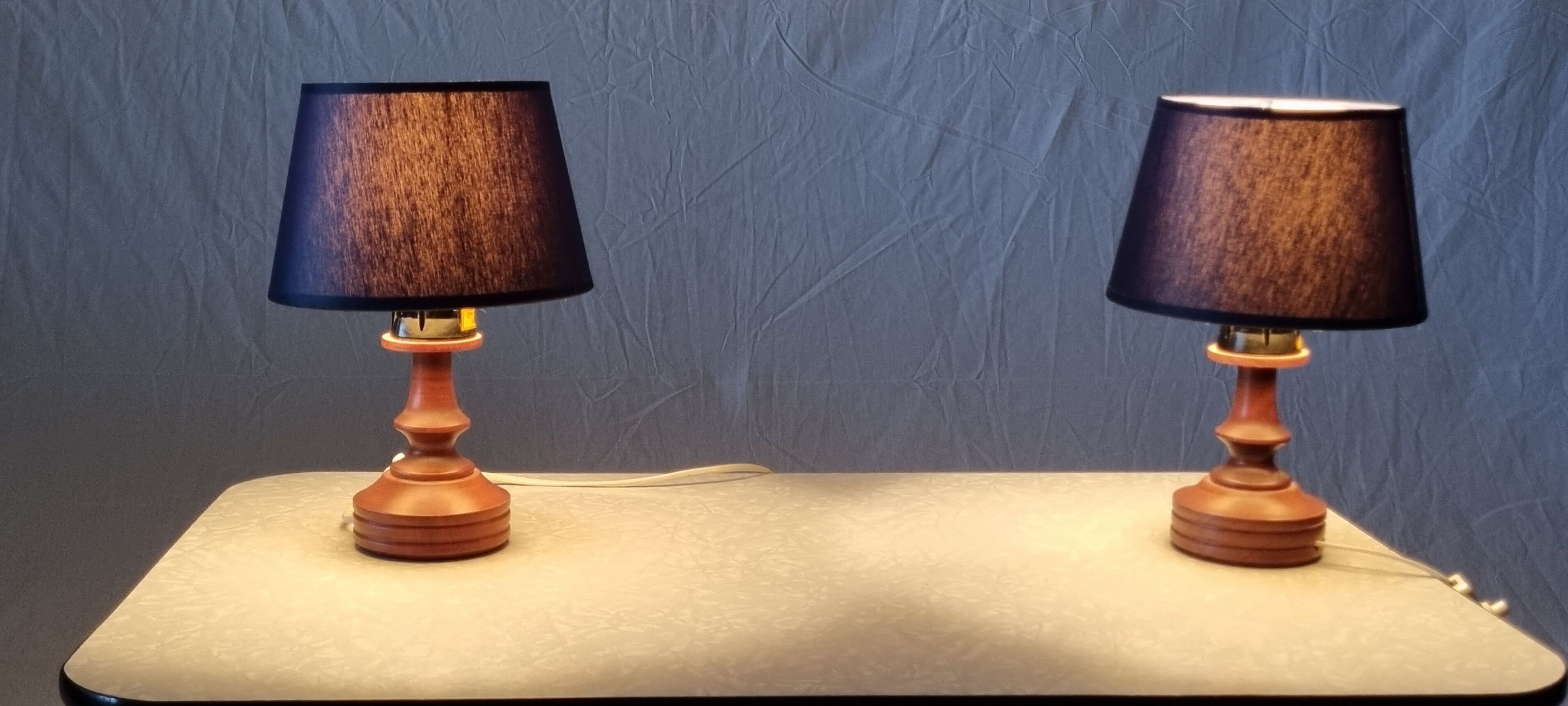 Set of 2 small wooden table or bedside lamps by aka lighting, germany