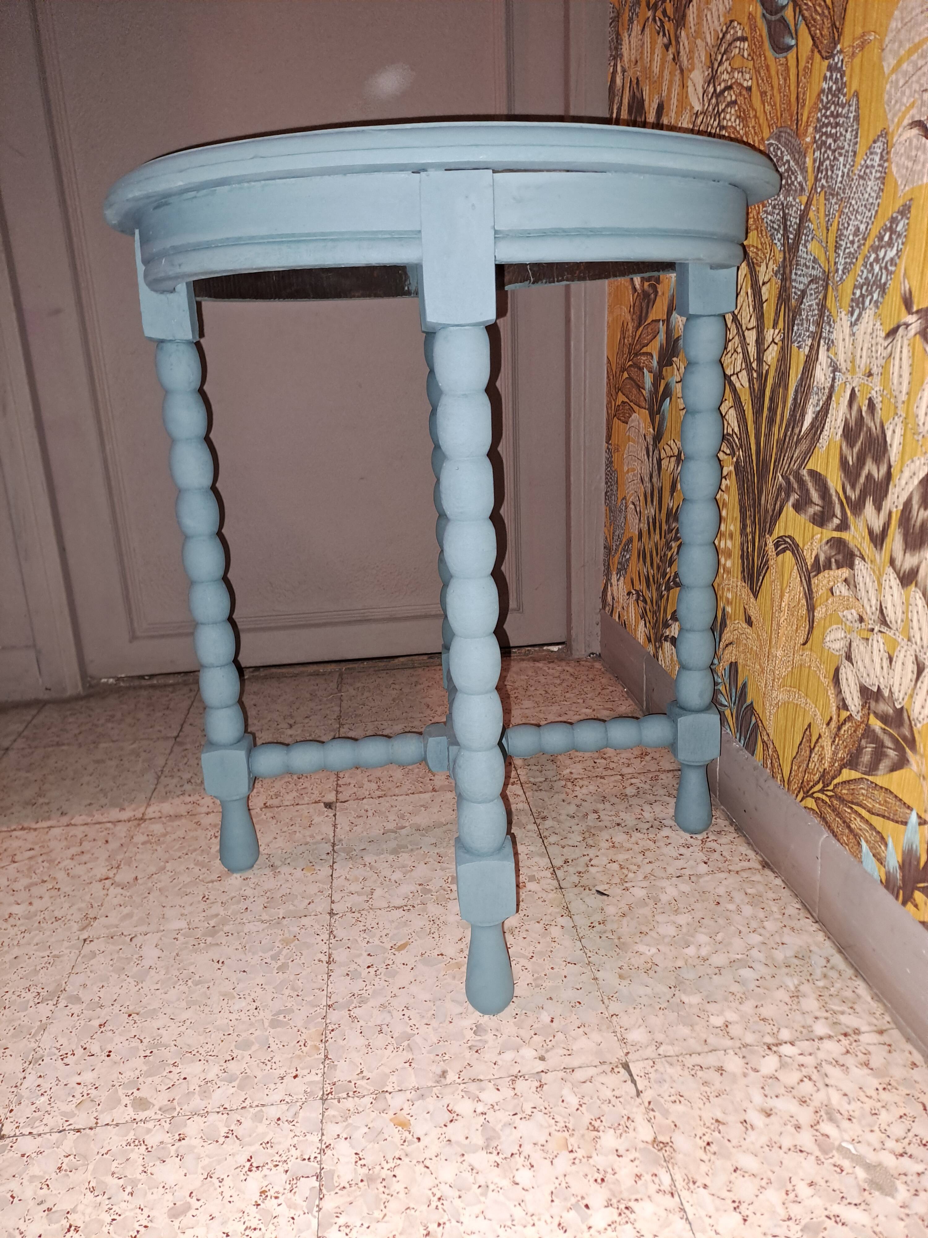 1950s repainted 4 legged solid wood round coffee table