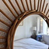 Vintage 1960s sun mirror made of rattan - 55 cm