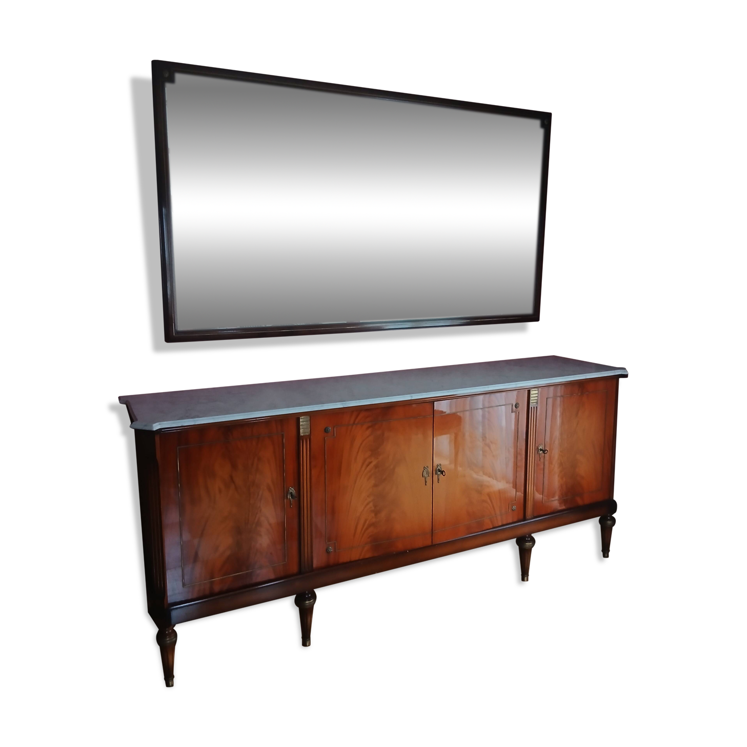 Meuble enfilade 4 portes style Louis XVI en Acajou avec plaque de marbre