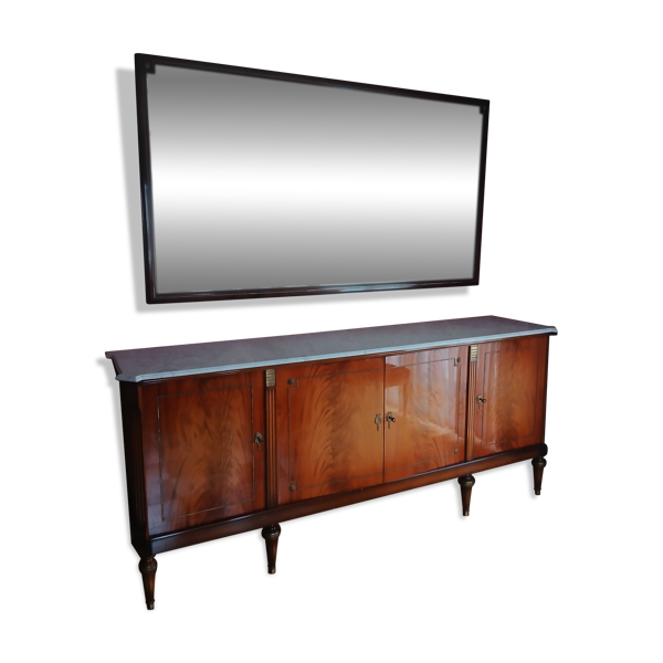 Meuble enfilade 4 portes style Louis XVI en Acajou avec plaque de marbre