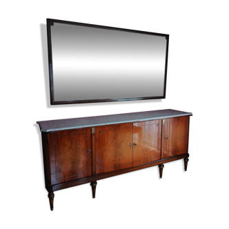 Louis XVI style mahogany sideboard with four doors and a marble top