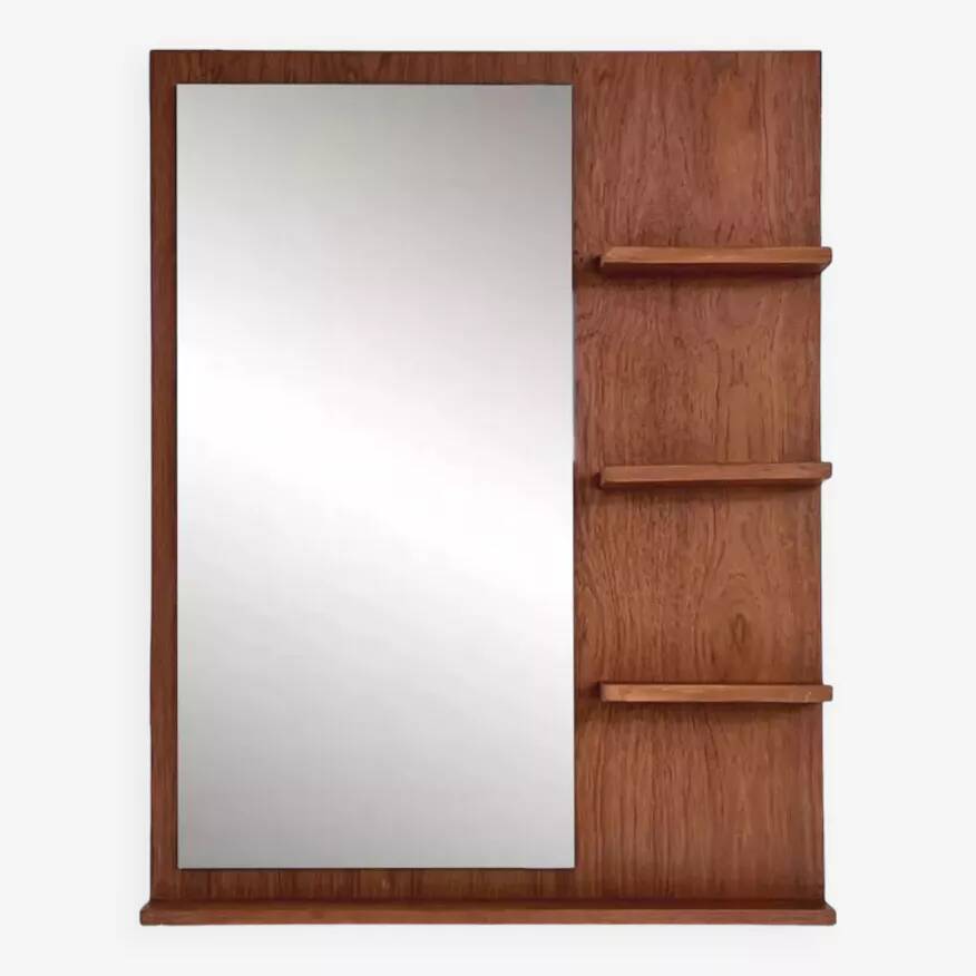 Scandinavian wooden mirror with integrated shelves
