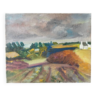 Tableau paysage Bretagne vintage années 70