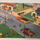 Vintage school poster of the restaurant and traffic