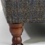 Chesterfield sofa in wood, tweed and leather