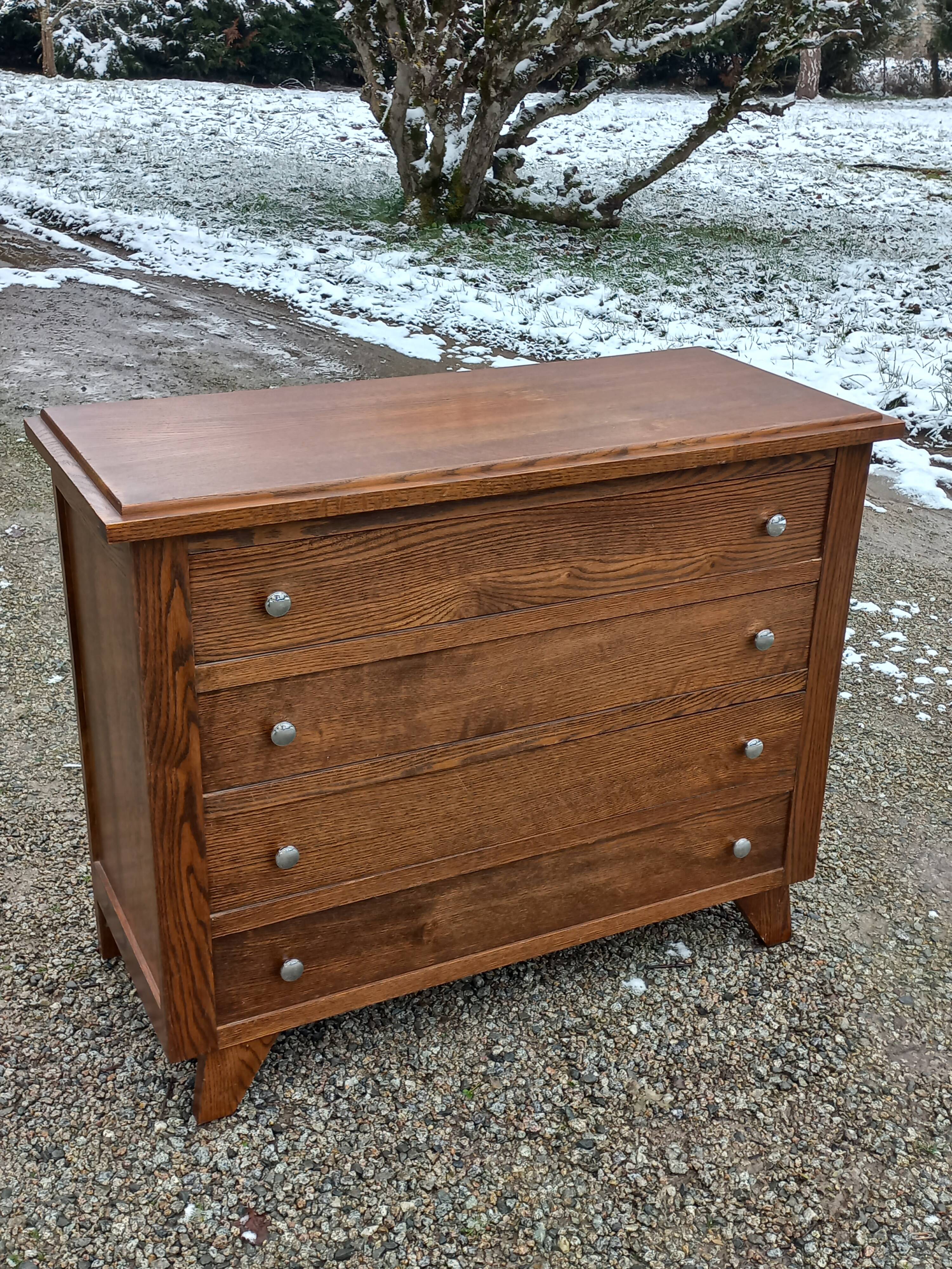 Vintage chest of drawers from the 50s in solid oak legs compass 4 drawers