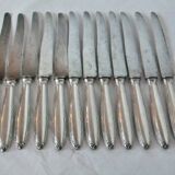 12 Christofle table knives Louis XVI bow ribbon Silver metal punch balance steel blade