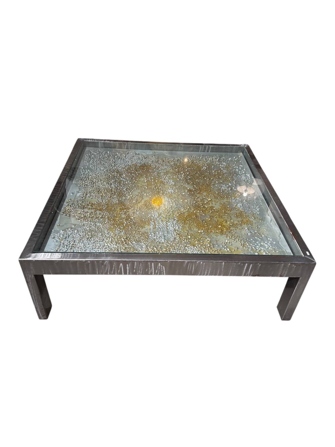 Rare Jenkell, also known as "Jenk" - Unique signed coffee table in metal, glass and inset canvas