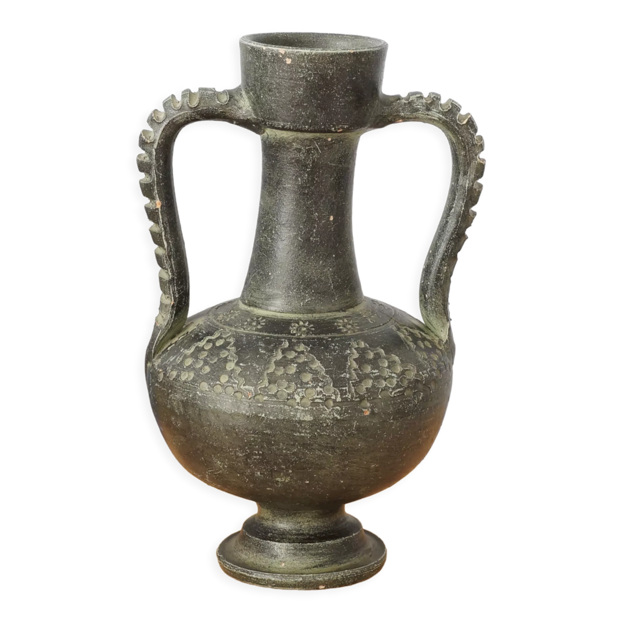 Black vase of antique inspiration in the shape of an amphora, 50s or 60s, vintage