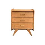Vintage chest of drawers with compass feet, raw oak, 1960