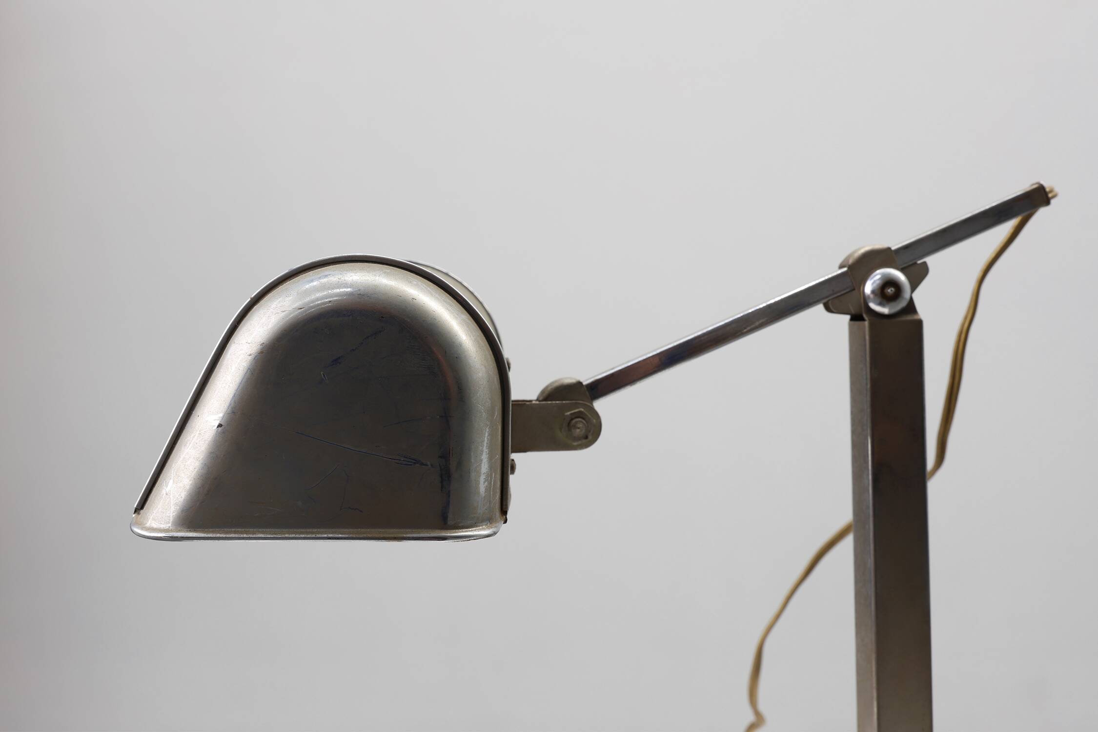 Art Deco Industrial metal and travertine Desk Lamp, Belgium 1930s