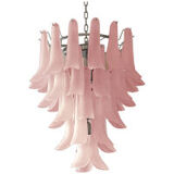 Lustre en cascade en verre de murano rose givré « selle »