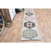 Vintage Turkish Oushak Pink Brown Wool Rug 72x312
