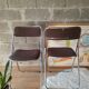 Set of two folding chairs in brown and metal fabric - vintage
