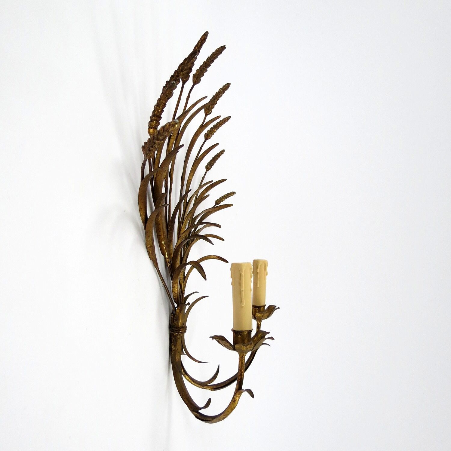 Set of 3 french wheat sheaf wall lamps, 1970s