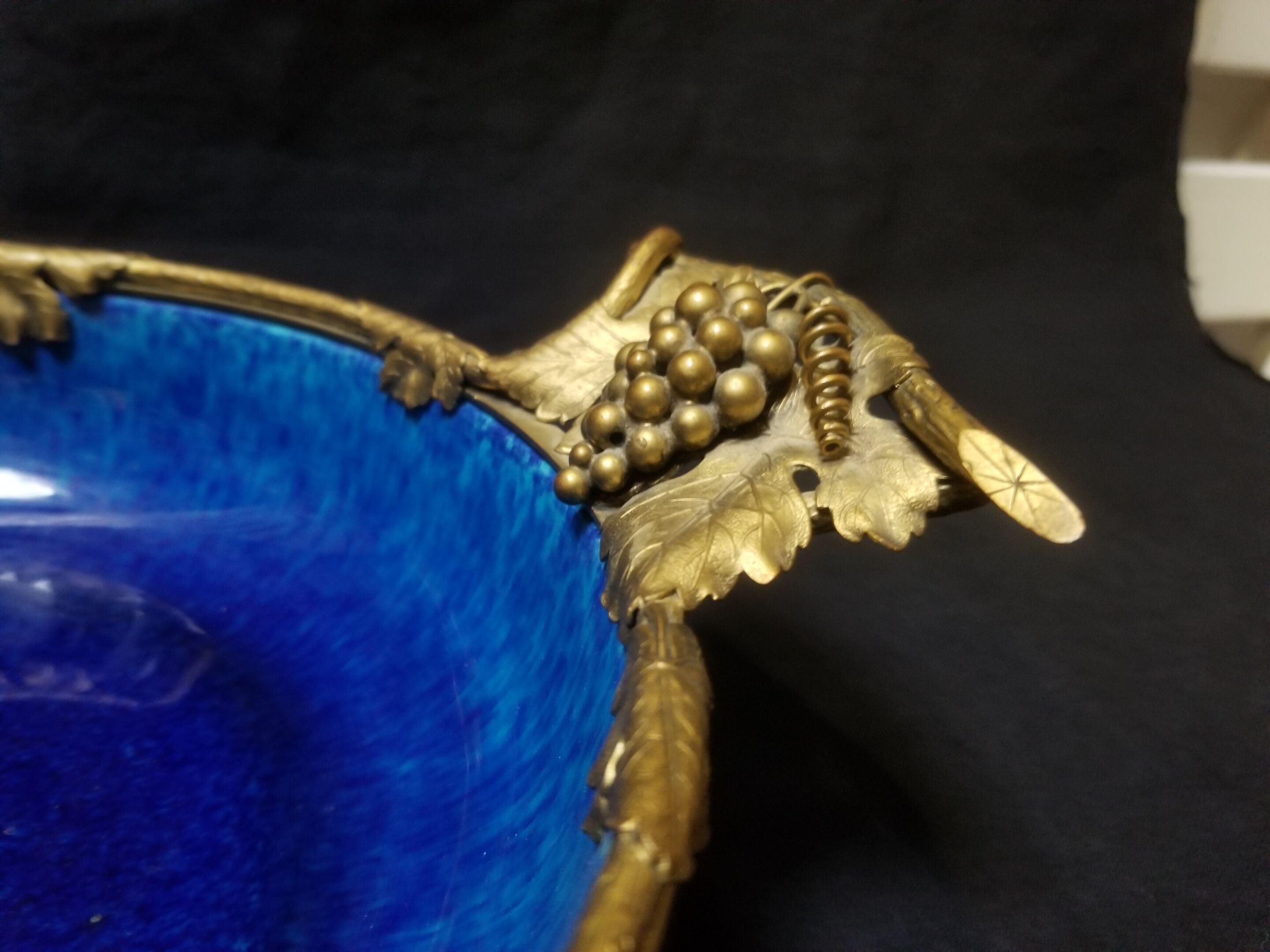 Cobalt blue fruit cup in Sèvres Porcelain and Bronze signed Paul Milet