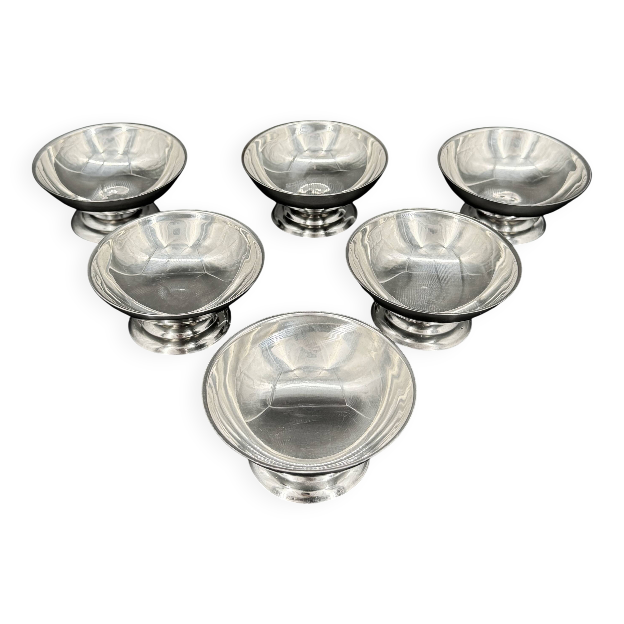 6 stainless steel dessert bowls – Vintage art deco style ice cream cups