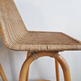 Pair of vintage rattan & bamboo stools 1950