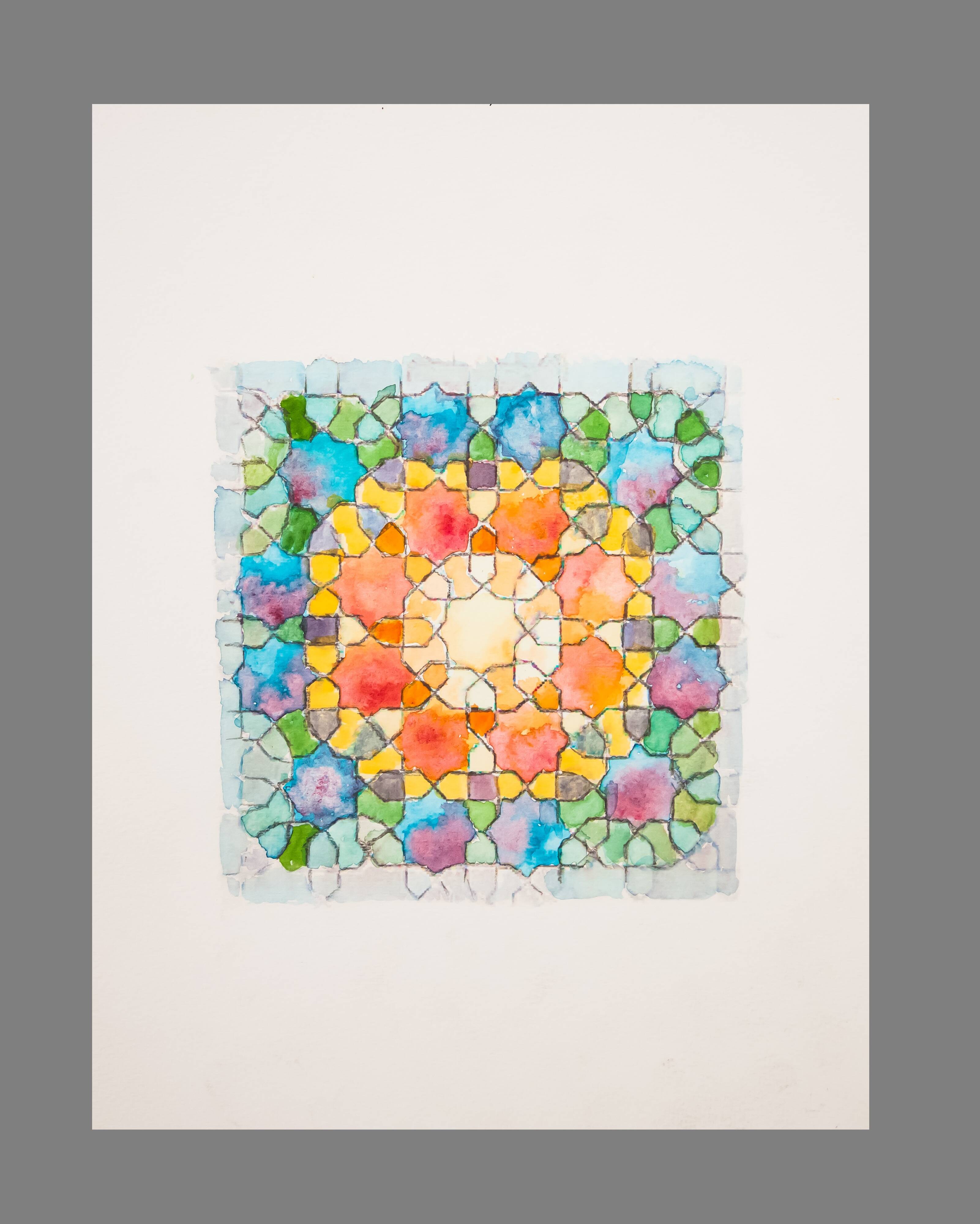 Original acuarela azulejo arabe. Arabic azulejo tile.