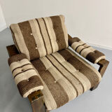 2 vintage 1970s wooden and fabric armchairs