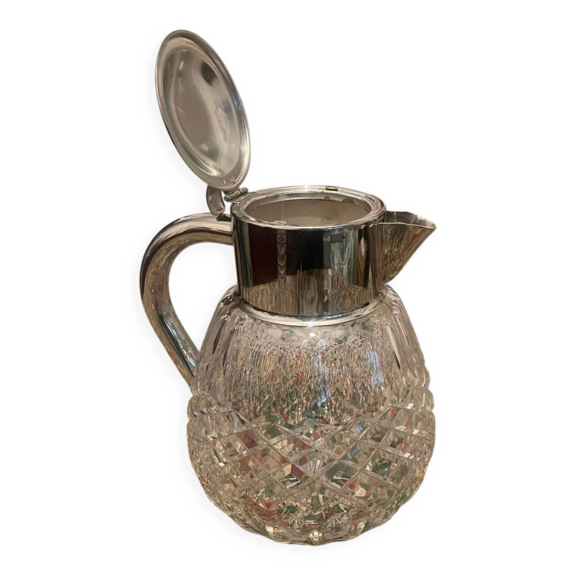 Cut crystal and silver-plated metal ice jug